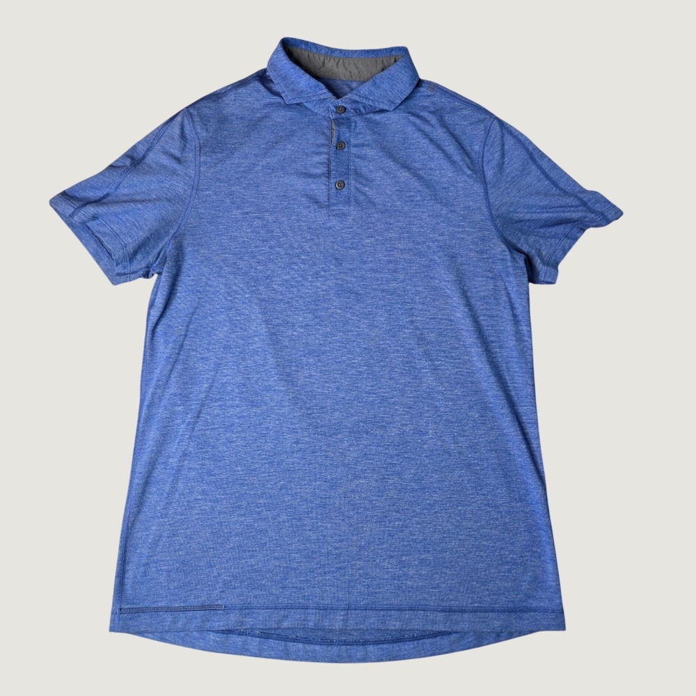 Lululemon Evolution Polo Shirt Mens Large Blue Heathered Short Sleeve Golf Top